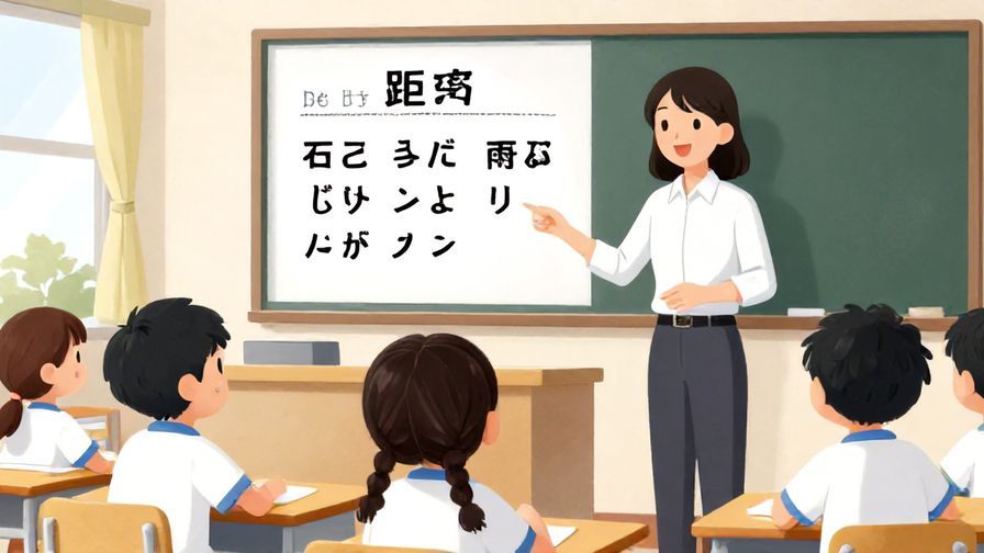 Illustration%20of%20a%20friendly%20teacher%20explaining%20Japanese%20words%20for%20distance%20to%20a%20small%20group%2C%20bright%20colors%2C%20illustrated%20style%2C%20detailed%20classroom%20background