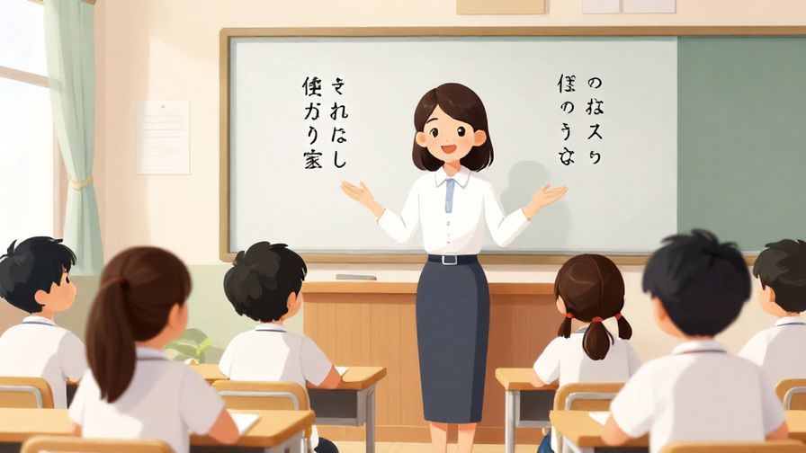 Illustration%20of%20a%20friendly%20teacher%20explaining%20Japanese%20phrases%20to%20students%2C%20colorful%20classroom%2C%20warm%20lighting%2C%20illustrated%20style