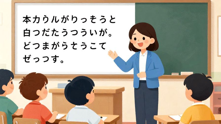 Illustration%20of%20a%20friendly%20teacher%20explaining%20Japanese%20phrases%20to%20smiling%20students%2C%20colorful%20classroom%20background%2C%20vibrant%20colors%2C%20illustrated%20style