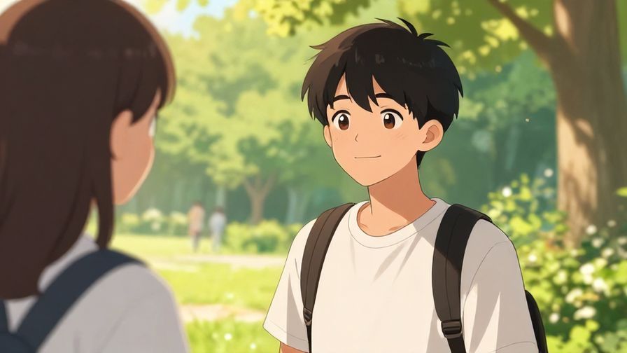 Illustration%20of%20a%20friendly%20young%20person%20smiling%20and%20speaking%20gently%20to%20a%20friend%20in%20a%20park%20with%20soft%20sunlight%20and%20greenery%2C%20illustrated%20style