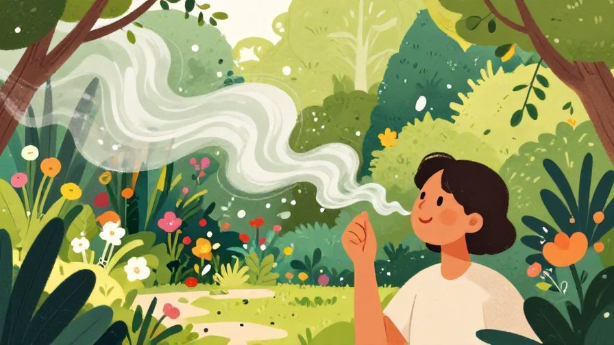 Illustration%20of%20a%20garden%20with%20visible%20aroma%20waves%20floating%20through%20the%20air%2C%20a%20person%20smiling%20and%20enjoying%20the%20scent%2C%20vibrant%20colors%2C%20illustrated%20style