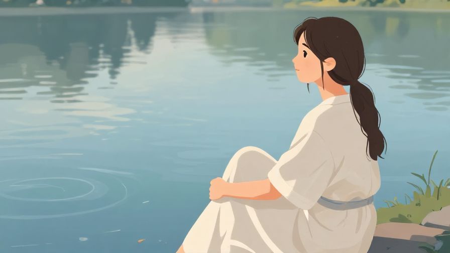 Illustration%20of%20a%20graceful%20person%20calmly%20sitting%20by%20a%20still%20lake%20with%20soft%20ripples%20and%20gentle%20lighting%2C%20peaceful%20expression%2C%20illustrated%20style