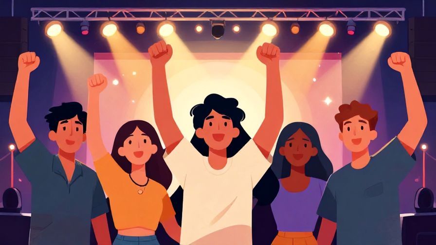 Illustration%20of%20a%20group%20of%20friends%20cheering%20at%20a%20concert%2C%20bright%20stage%20lights%2C%20vibrant%20colors%2C%20illustrated%20style