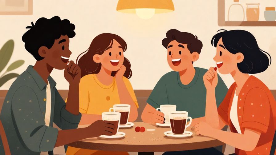 Illustration%20of%20a%20group%20of%20friends%20laughing%20and%20chatting%20in%20a%20cozy%20café%20setting%2C%20warm%20lighting%2C%20vibrant%20colors%2C%20illustrated%20style