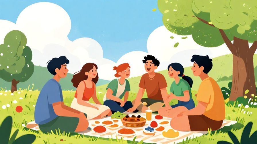 Illustration%20of%20a%20group%20of%20friends%20laughing%20and%20having%20a%20picnic%20under%20a%20sunny%20sky%20with%20green%20trees%20around%2C%20vibrant%20colors%2C%20illustrated%20style