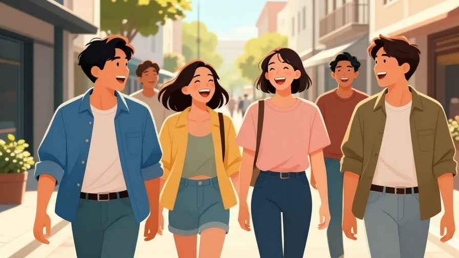 Illustration%20of%20a%20group%20of%20friends%20laughing%20and%20walking%20casually%20down%20a%20sunlit%20street%2C%20cheerful%20expressions