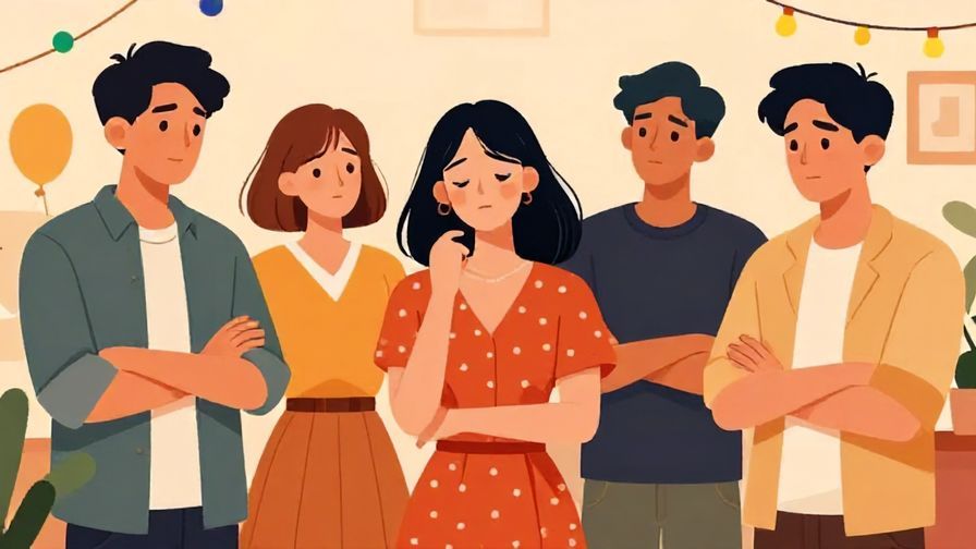 Illustration%20of%20a%20group%20of%20friends%20looking%20slightly%20uncomfortable%20at%20a%20party%2C%20with%20warm%20lighting%20and%20a%20softly%20decorated%20room%2C%20illustrated%20style%2C%20vibrant%20colors