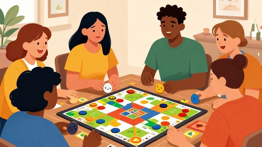 Illustration%20of%20a%20group%20of%20friends%20passing%20a%20board%20game%20piece%20with%20smiling%20faces%20and%20bright%20colors%2C%20detailed%20background%2C%20illustrated%20style