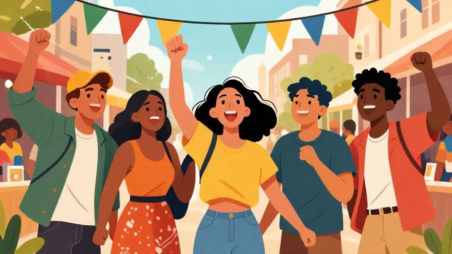 Illustration%20of%20a%20group%20of%20friends%20reacting%20excitedly%20to%20something%20cool%20in%20a%20street%20festival%2C%20vibrant%20colors%2C%20illustrated%20style