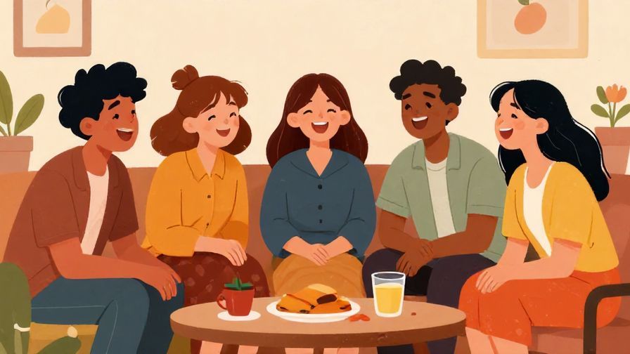 Illustration%20of%20a%20group%20of%20friends%20sharing%20a%20laugh%20in%20a%20cozy%20room%2C%20warm%20lighting%2C%20vibrant%20colors%2C%20illustrated%20style