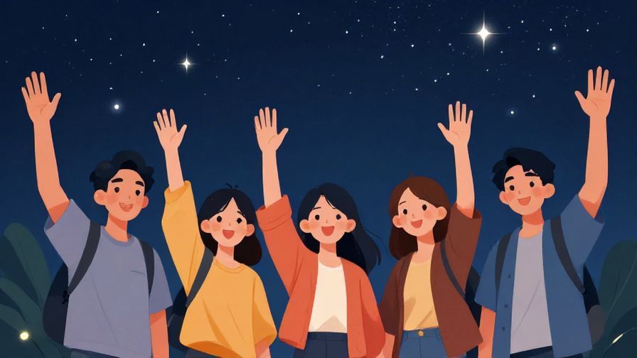 Illustration%20of%20a%20group%20of%20friends%20waving%20goodnight%20under%20a%20starry%20sky%2C%20soft%20lighting%2C%20vibrant%20colors%2C%20illustrated%20style