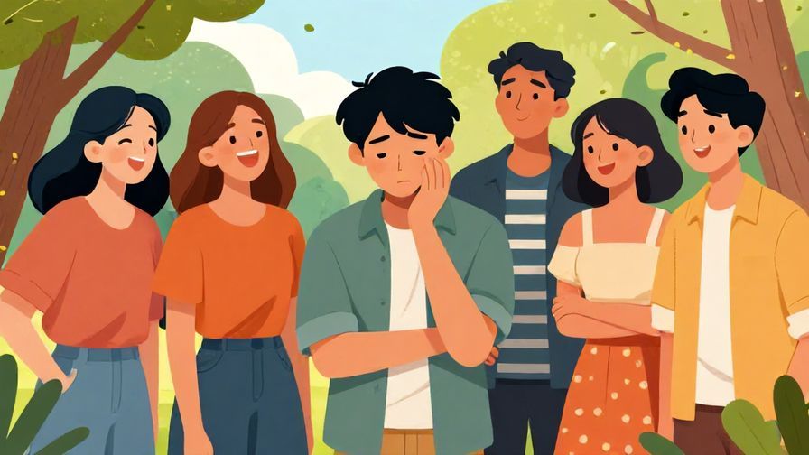 Illustration%20of%20a%20group%20of%20friends%20with%20one%20person%20looking%20disappointed%20while%20others%20are%20laughing%2C%20colorful%20park%20background%2C%20vibrant%20colors%2C%20illustrated%20style