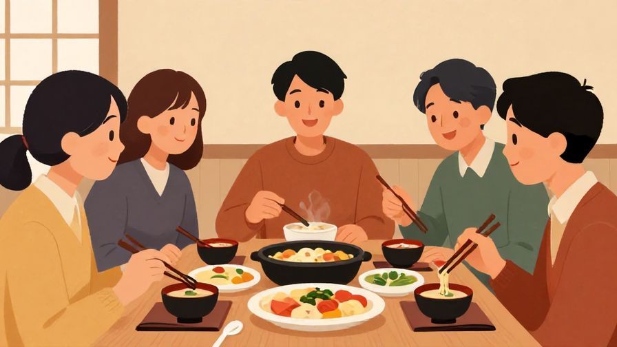 Illustration%20of%20a%20group%20of%20people%20sharing%20a%20meal%20together%2C%20smiling%20and%20engaged%20in%20conversation%2C%20warm%20lighting%2C%20colorful%20Japanese%20dishes%20on%20the%20table%2C%20illustrated%20style