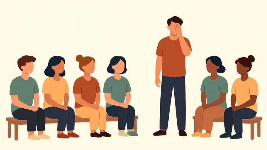 Illustration%20of%20a%20group%20of%20people%20sitting%20peacefully%20together%20while%20one%20person%20stands%20up%20looking%20awkward%2C%20warm%20colors%2C%20illustrated%20style