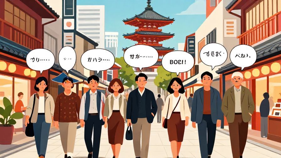 Illustration%20of%20a%20group%20of%20people%20walking%20together%20in%20a%20vibrant%20Japanese%20cityscape%2C%20with%20speech%20bubbles%20symbolizing%20different%20phrases%20floating%20above%20them%2C%20detailed%20background%2C%20vibrant%20colors%2C%20illustrated%20style