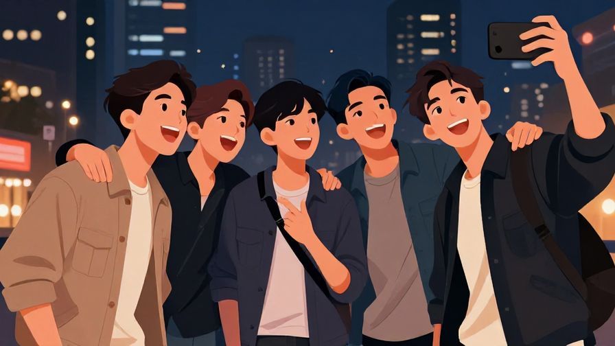 Illustration%20of%20a%20group%20of%20young%20men%20laughing%20and%20taking%20a%20photo%20together%2C%20urban%20night%20background%2C%20illustrated%20style