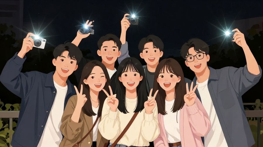 Illustration%20of%20a%20happy%20group%20of%20friends%20excitedly%20posing%20for%20a%20group%20photo%20with%20camera%20flash%20effects%2C%20illustrated%20style