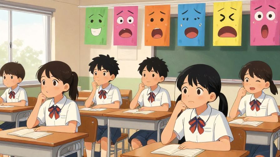Illustration%20of%20a%20Japanese-style classroom%20with%20students%20listening%20intently%20and%20colorful%20banners%20showing%20various%20emotions%20like%20joy%20and%20surprise%2C%20detailed%20background%2C%20vibrant%20colors%2C%20illustrated%20style