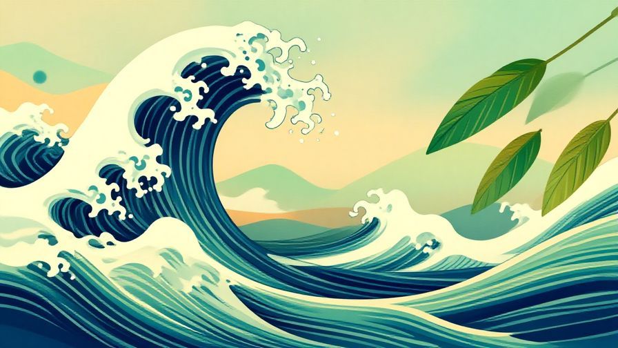 Illustration%20of%20a%20Japanese%20calligraphy%20brush%20painting%20abstract%20waves%20and%20leaves%20in%20vibrant%20colors%20with%20a%20soft%20natural%20background%2C%20illustrated%20style