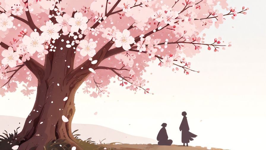 Illustration%20of%20a%20Japanese%20cherry%20blossom%20tree%20with%20soft%20falling%20petals%2C%20and%20a%20peaceful%20warrior%20and%20lover%20silhouettes%20in%20the%20background.%20Vibrant%20colors%2C%20illustrated%20style