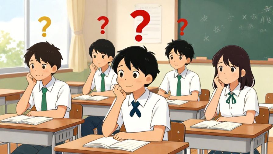 Illustration%20of%20a%20Japanese%20classroom%20scene%2C%20students%20learning%20with%20thoughtful%20expressions%20and%20floating%20question%20marks%20around%20them%2C%20colorful%20background%2C%20illustrated%20style