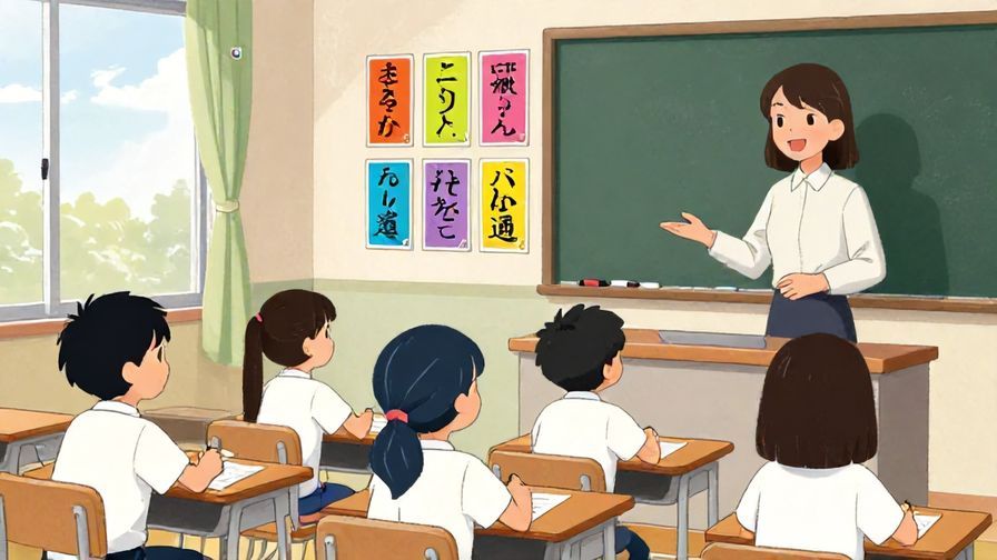 Illustration%20of%20a%20Japanese%20classroom%20with%20students%20learning%20phrases%2C%20colorful%20flashcards%20scattered%20around%2C%20and%20a%20teacher%20smiling%20encouragingly%2C%20vibrant%20colors%2C%20illustrated%20style