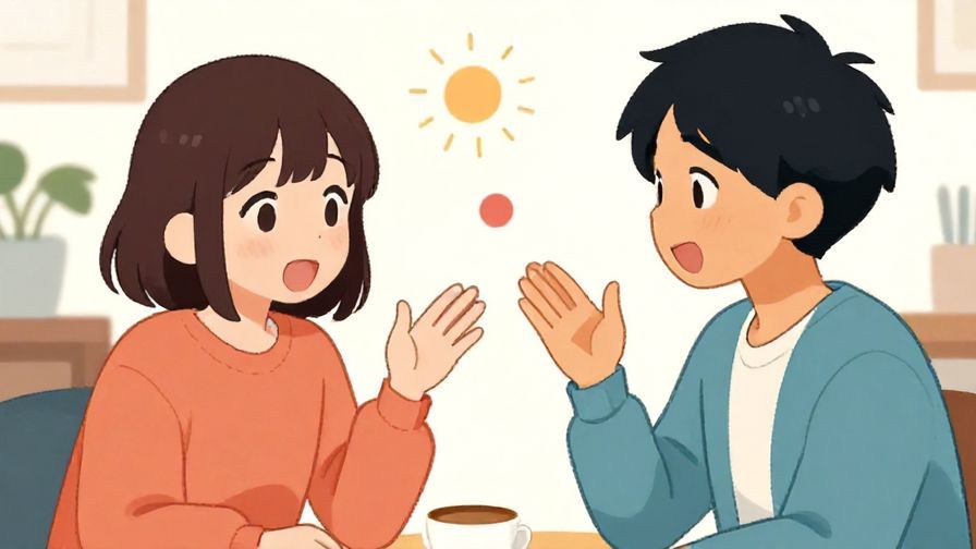 Illustration%20of%20a%20Japanese%20conversation%20scene%20with%20two%20people%20talking%2C%20one%20using%20expressive%20gestures%2C%20bright%20colors%2C%20illustrated%20style