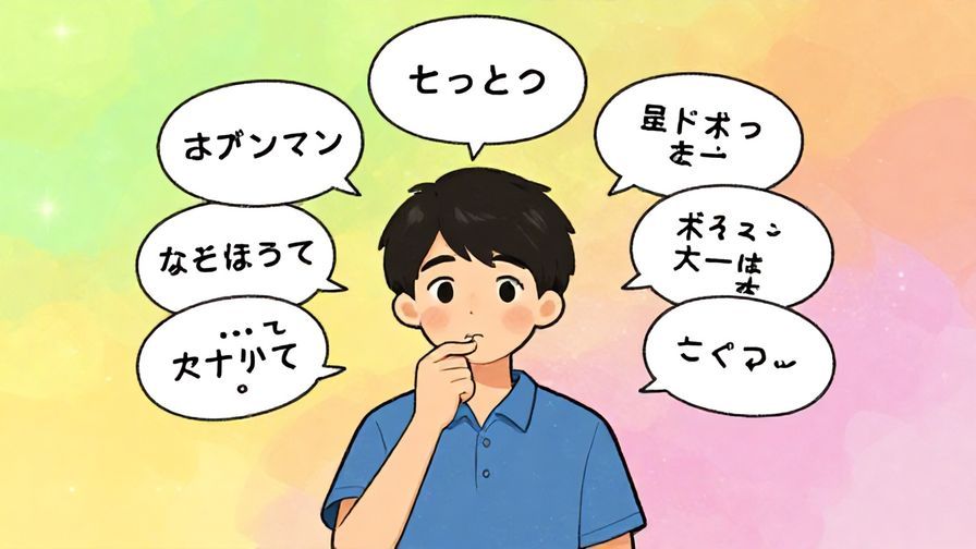 Illustration%20of%20a%20Japanese%20language%20learner%20thinking%20about%20different%20phrases%20floating%20around%20their%20head%2C%20colorful%20background%2C%20vibrant%20colors%2C%20illustrated%20style