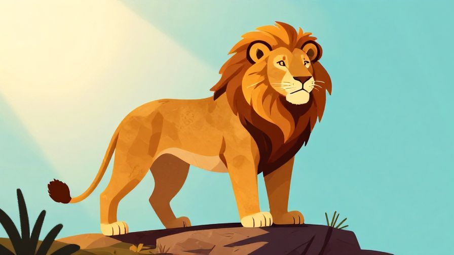 Illustration%20of%20a%20lion%20standing%20proudly%20on%20a%20rock%20with%20sunlight%20shining%20down%2C%20vibrant%20colors%2C%20illustrated%20style