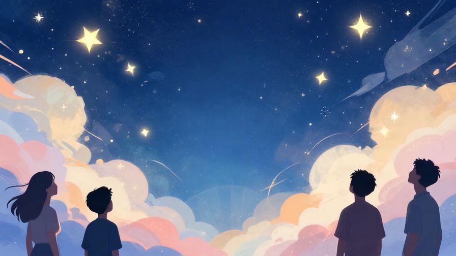 Illustration%20of%20a%20mystical%20sky%20full%20of%20stars%20and%20soft%20clouds%2C%20with%20silhouettes%20of%20people%20gazing%20up%20in%20wonder%2C%20vibrant%20colors%2C%20illustrated%20style