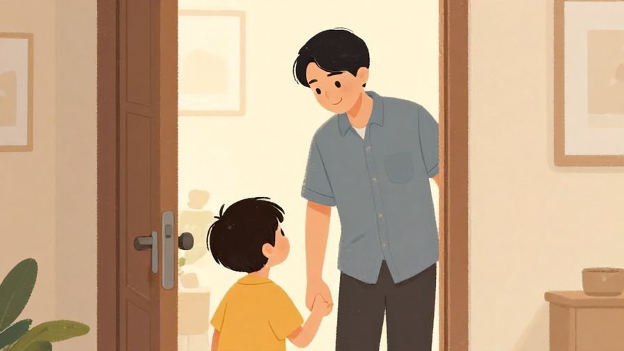 Illustration%20of%20a%20parent%20smiling%20gently%20and%20welcoming%20their%20child%20back%20home%20at%20the%20doorway%2C%20warm%20interior%20lighting%2C%20soft%20colors%2C%20illustrated%20style