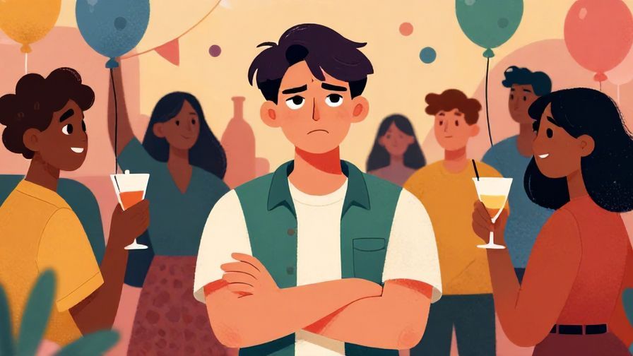 Illustration%20of%20a%20party%20scene%20where%20one%20person%20spoils%20the%20fun%20by%20crossing%20their%20arms%20and%20looking%20grumpy%2C%20detailed%20background%2C%20vibrant%20colors%2C%20illustrated%20style