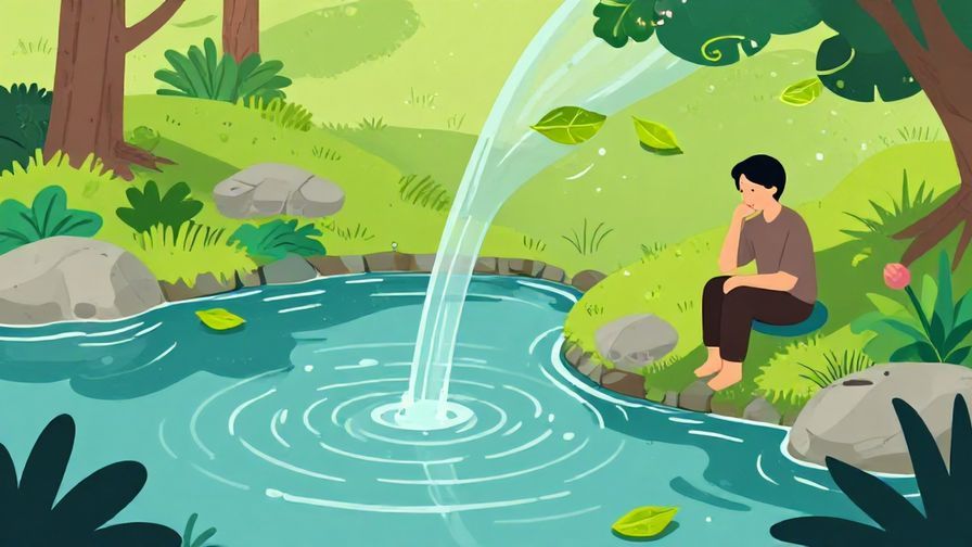 Illustration%20of%20a%20peaceful%20Japanese%20garden%20with%20gentle%20water%20flowing%2C%20floating%20leaves%2C%20and%20a%20calm%20person%20sitting%20with%20thoughtful%20expression%2C%20vibrant%20colors%2C%20illustrated%20style