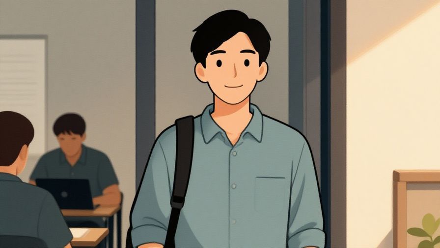 Illustration%20of%20a%20person%20arriving%20at%20a%20meeting%20smiling%20calmly%2C%20soft%20warm%20light%2C%20illustrated%20style