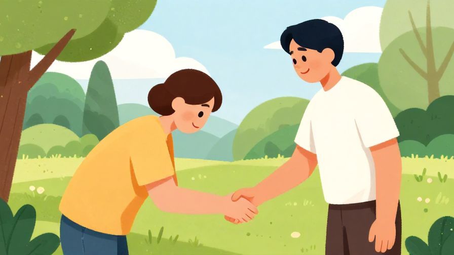 Illustration%20of%20a%20person%20bowing%20politely%2C%20offering%20a%20handshake%20to%20another%20with%20a%20smile%2C%20peaceful%20park%20background%2C%20vibrant%20colors%2C%20illustrated%20style