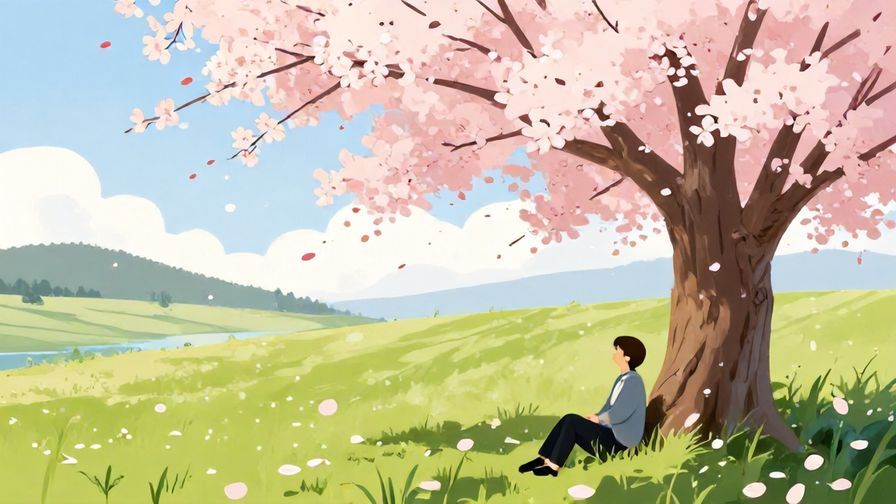 Illustration%20of%20a%20person%20calmly%20waiting%20under%20a%20cherry%20blossom%20tree%2C%20serene%20spring%20landscape%2C%20vibrant%20colors%2C%20illustrated%20style