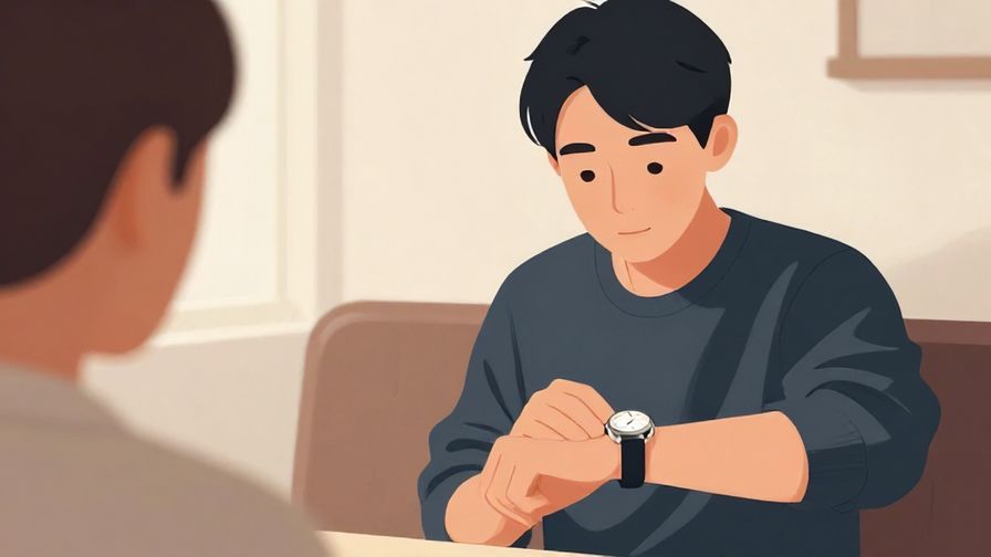 Illustration%20of%20a%20person%20checking%20their%20watch%20while%20asking%20someone%20to%20wait%20calmly%2C%20soft%20lighting%2C%20illustrated%20style