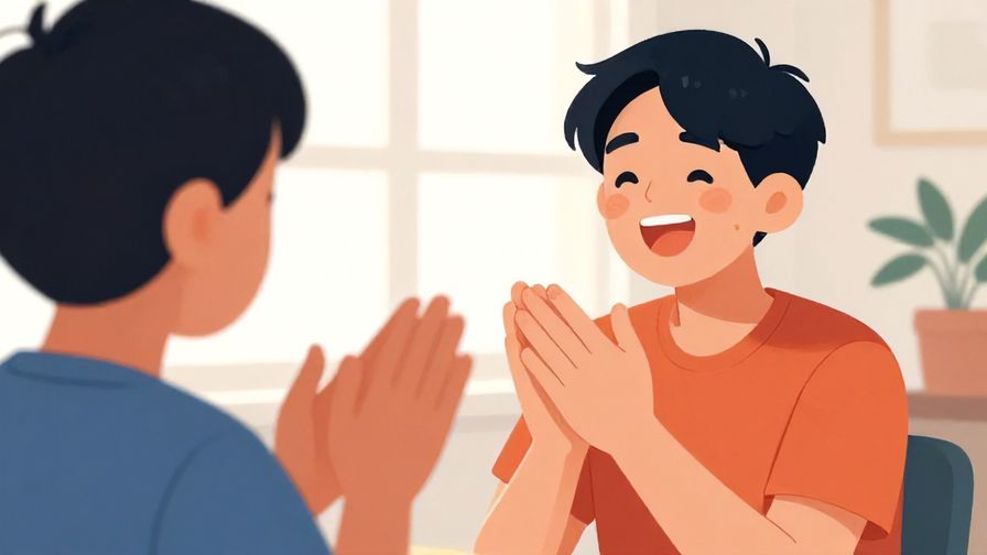 Illustration%20of%20a%20person%20clapping%20enthusiastically%20while%20another%20blushes%20modestly%2C%20bright%20room%2C%20vibrant%20colors%2C%20illustrated%20style