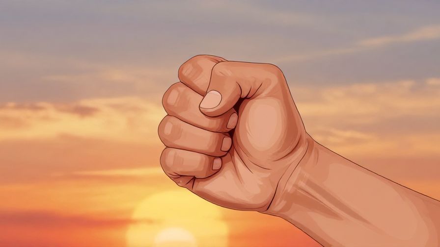 Illustration%20of%20a%20person%20clenching%20their%20fist%20with%20determination%20and%20a%20sunset%20sky%20background%2C%20illustrated%20style