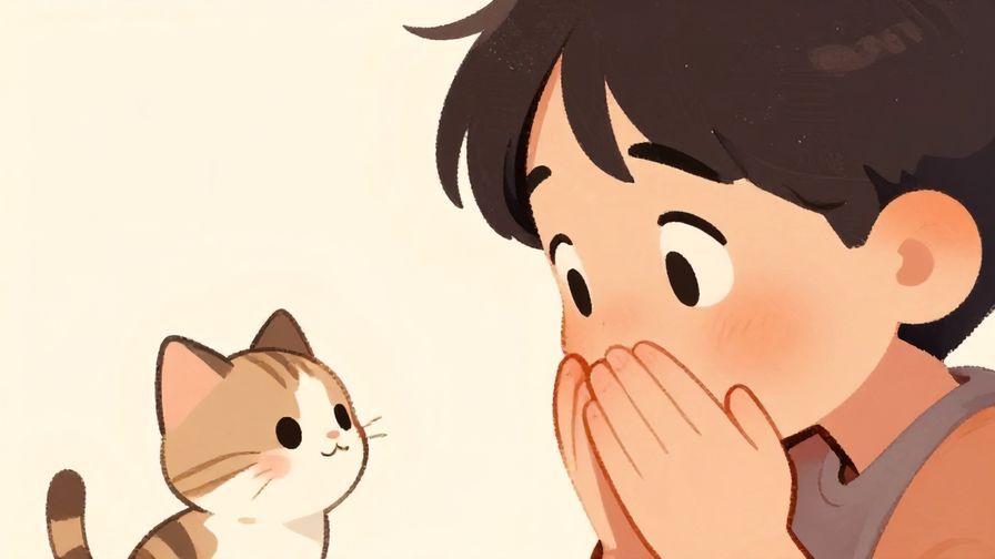 Illustration%20of%20a%20person%20covering%20their%20mouth%20in%20surprise%20looking%20at%20a%20tiny%20kitten%2C%20cute%20expression%2C%20warm%20colors%2C%20illustrated%20style