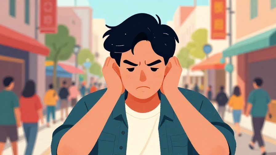 Illustration%20of%20a%20person%20covering%20their%20ears%20and grimacing%2C%20busy%20street%20background%2C%20vibrant%20colors%2C%20illustrated%20style