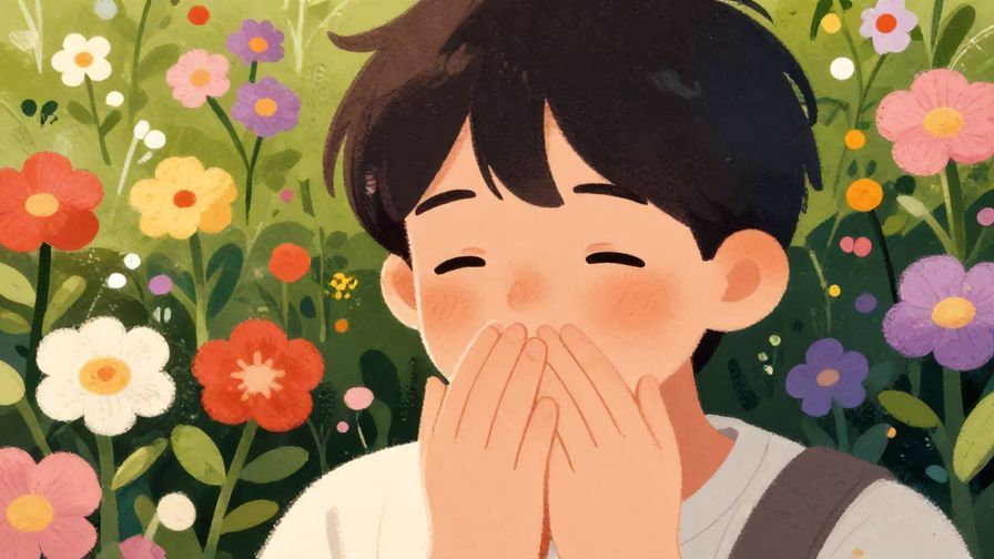 Illustration%20of%20a%20person%20covering%20their%20mouth%20while%20laughing%20softly%20with%20a%20shy%20smile%20in%20a%20flower%20garden%2C%20detailed%20background%2C%20vibrant%20colors%2C%20illustrated%20style