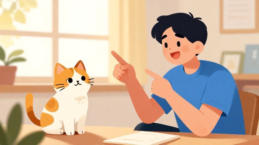 Illustration%20of%20a%20person%20excitedly%20pointing%20at%20a%20cute%20cat%20in%20a%20sunny%20room%2C%20vibrant%20colors%2C%20illustrated%20style