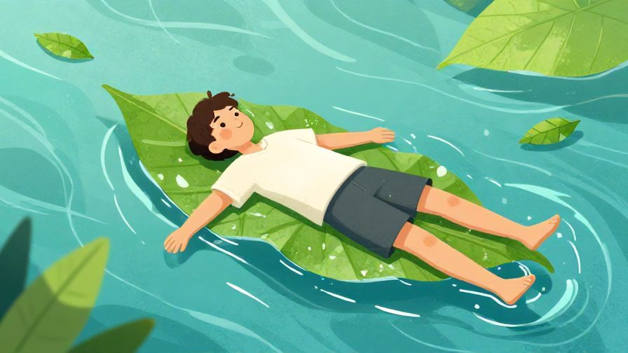 Illustration%20of%20a%20person%20floating%20peacefully%20down%20a%20river%20on%20a%20leaf%2C%20surrounded%20by%20soft%20waves%20and%20floating%20leaves%2C%20vibrant%20colors%2C%20relaxed%20expression