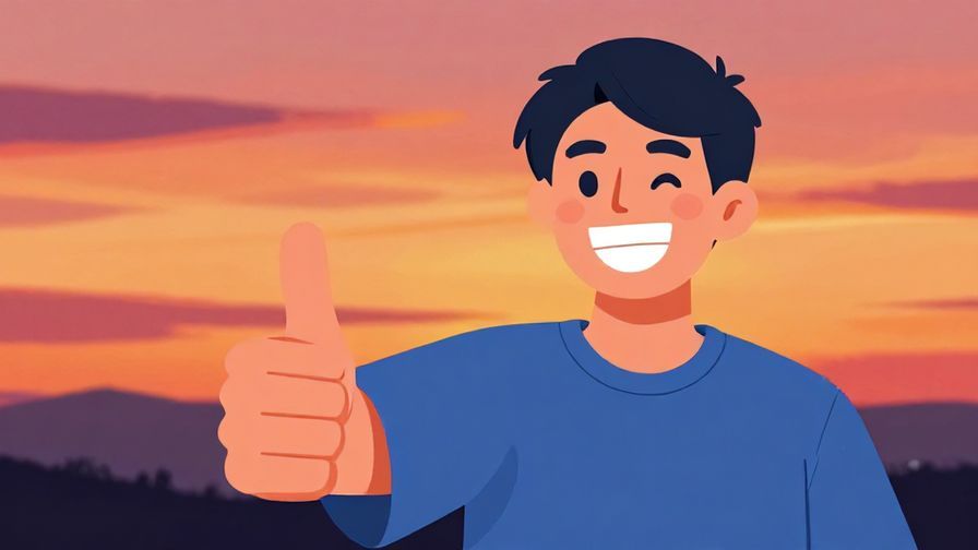 Illustration%20of%20a%20person%20giving%20a%20thumbs-up%20with%20a%20huge%20grin%20in%20front%20of%20a%20sunset%20sky%2C%20vibrant%20colors%2C%20illustrated%20style