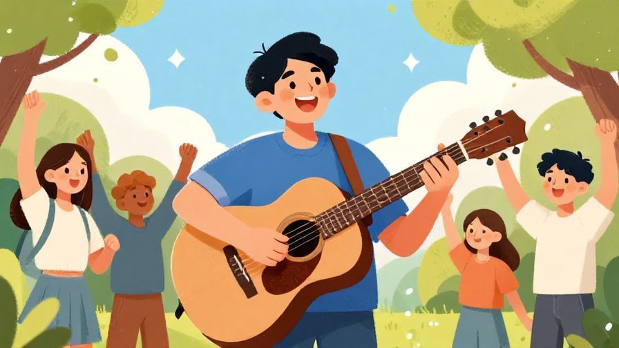 Illustration%20of%20a%20person%20happily%20playing%20guitar%20outside%20on%20a%20sunny%20day%2C%20with%20friends%20cheering%20around.%20Bright%20colors%2C%20illustrated%20style