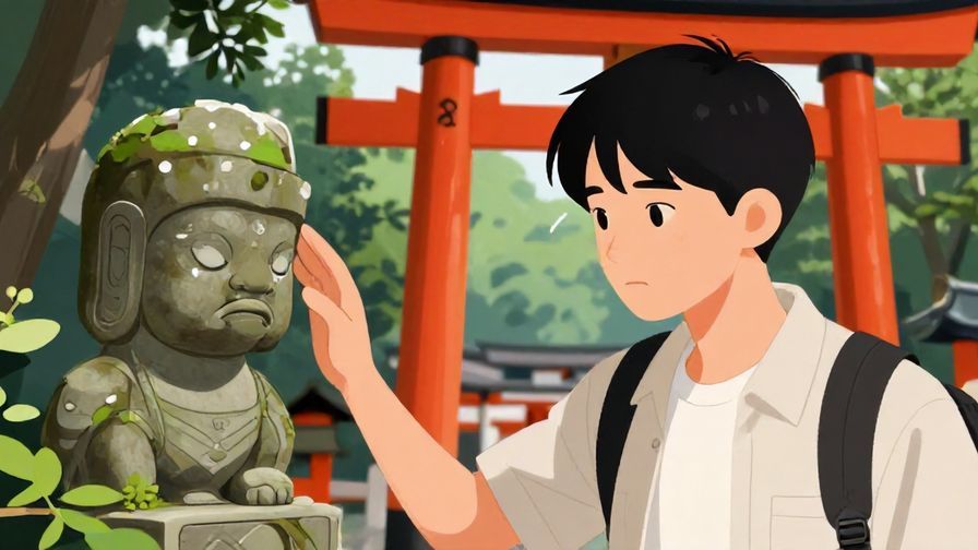 Illustration%20of%20a%20person%20hesitating%20to%20touch%20a%20shrine%20statue%2C%20with%20a%20thoughtful%20expression%2C%20detailed%20background%2C%20vibrant%20colors%2C%20illustrated%20style