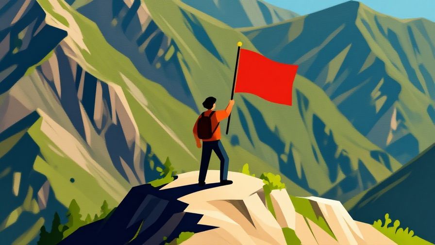 Illustration%20of%20a%20person%20holding%20a%20flag%20on%20a%20mountain%20peak%2C%20bright%20sunlight%2C%20vibrant%20colors%2C%20illustrated%20style