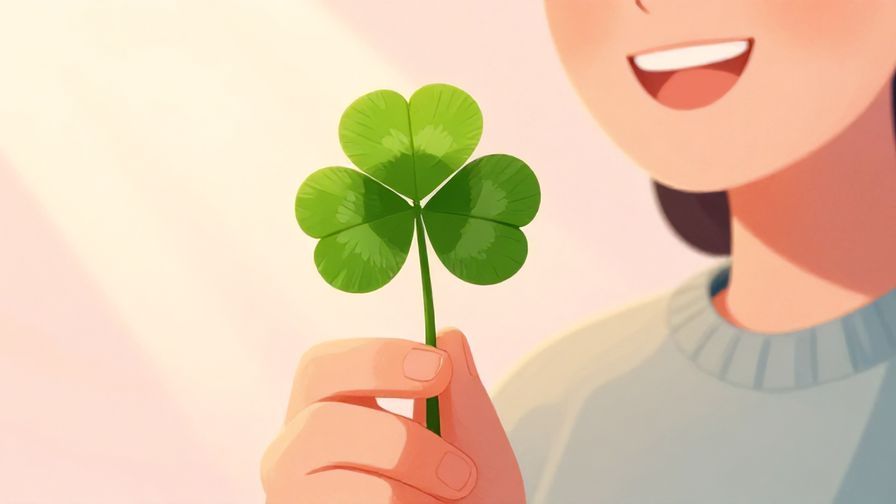Illustration%20of%20a%20person%20holding%20a%20four-leaf%20clover%20with%20a%20bright%20smile%2C%20soft%20pastel%20background%20with%20light%20rays%2C%20illustrated%20style