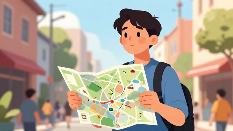 Illustration%20of%20a%20person%20holding%20a%20map%20and%20looking%20around%20curiously%20in%20a%20busy%20street%20with%20buildings.%20Bright%20colors%2C%20illustrated%20style